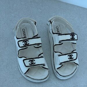 CHANEL Kids White Sandals with Black Accents